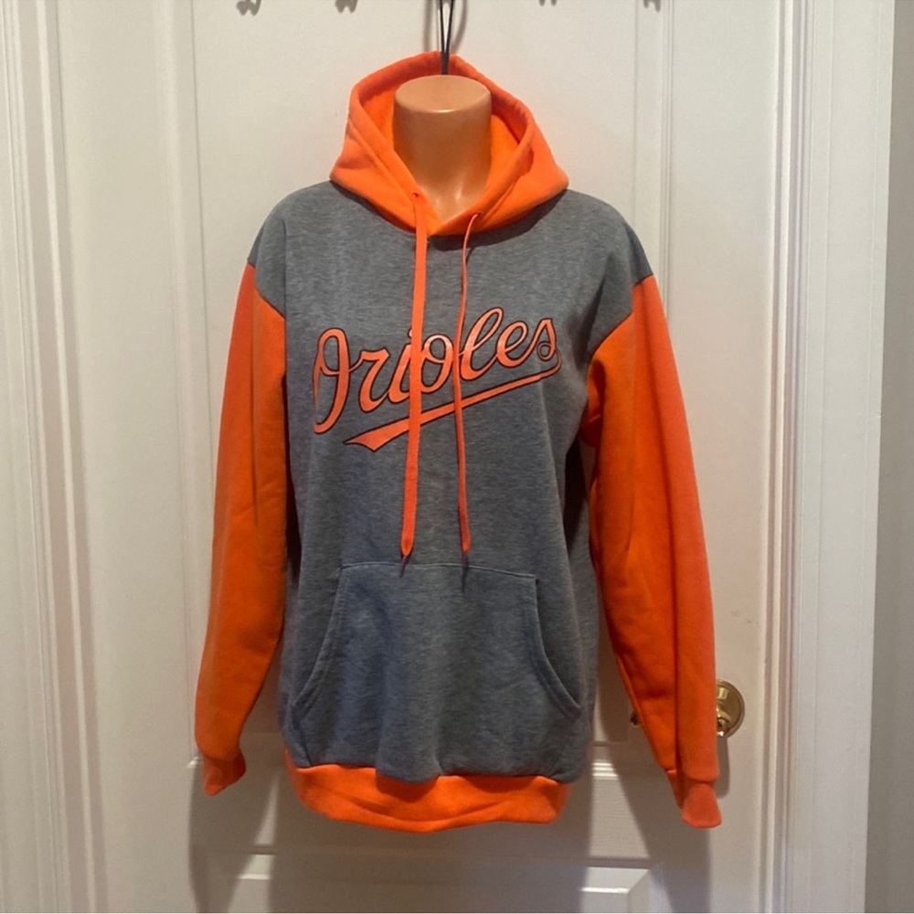 BALTIMORE ORIOLES Color Block Orange Gray Hoodie Adult M Medium NWOT